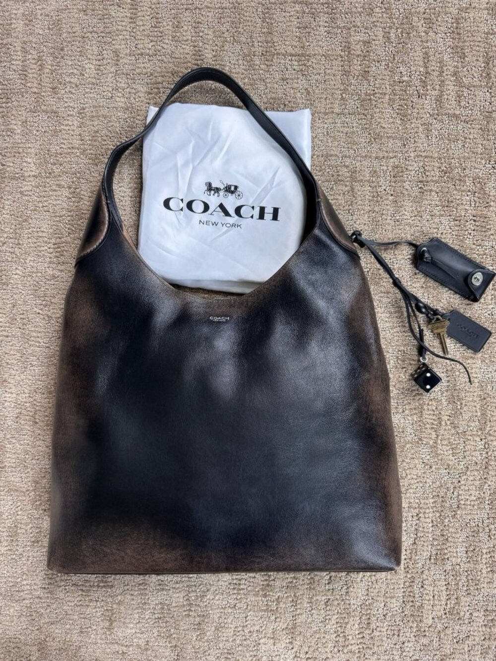 Coach Brooklyn Loved Leather Shoulder Bag 39 Brass/Black CBH42 Dust Bag MINT
